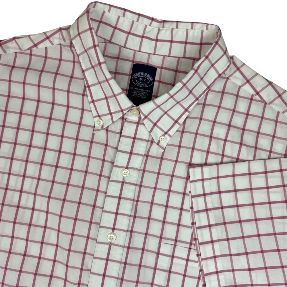 Brooks Brothers Button Down Tattersall Check Shirt Mens 2XLT Pink White Preppy